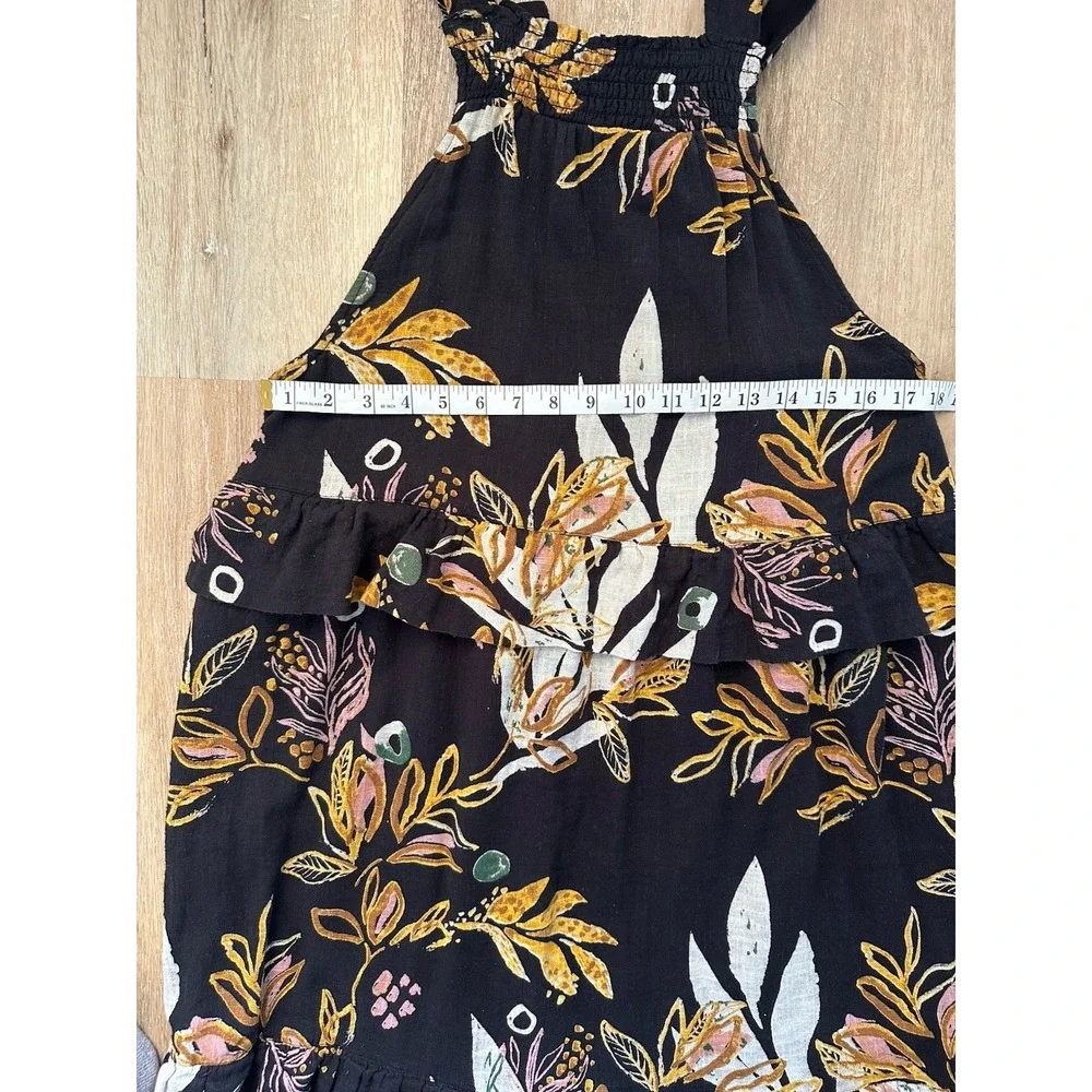 Free People Black Floral Tiered Halter Midi Dress Boho‎ Ruffle Size XS